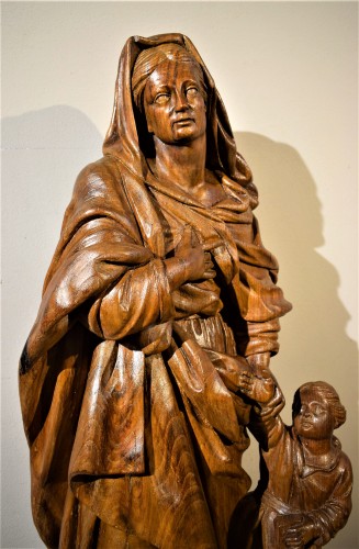 Antiquités - Sainte Anne et la Vierge Enfant - Sculpture de l'école française du XVIIe
